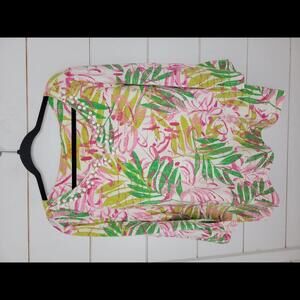 Ruby Rd. 2X pink white & green print long sleeve shirt with beading at neckline